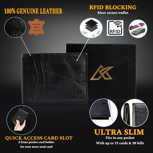 RFID Blocking Genuine Leather Wallet for Men - Black | Mens Bifold Wallet with Gift Box, Holds Up to 15 Cards, Durable Anti-Scratch Leather, Ideal Gift for Father's Day, Birthdays & Special Occasions4