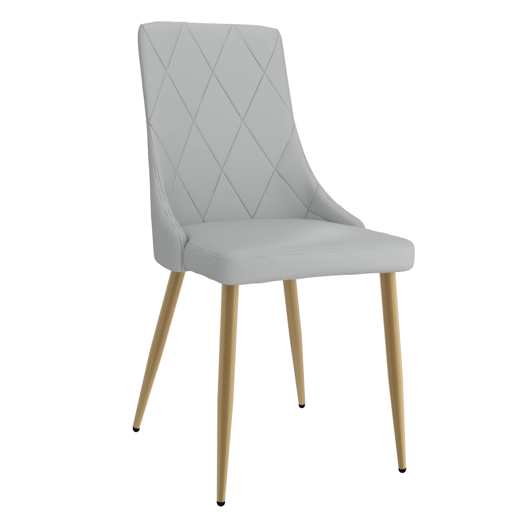 Gerrett Set of 2 Contemporary Faux Leather and Metal Side Chair in Light Grey and Aged Gold