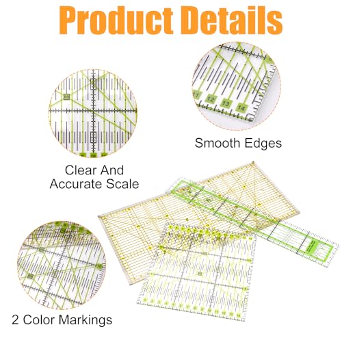 3 Stück Patchwork Lineal Quilten Lineal, Nählineal Set, 15x15cm/15x30cm/5x30cm, Lineals Nähen mit Winkelanzeigen, 30/45/60Grad, Schneiderlineal Nähen Zubehör zum Quilten, Stoffhandwerk, Nähen, Basteln