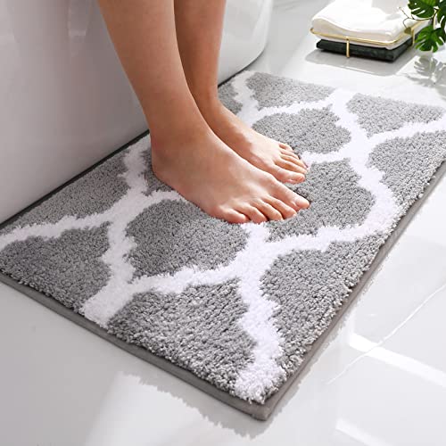 Olanly Luxury Bathroom Rug Mat, Soft and Absorbent Microfiber Bath Rugs, Non-Slip Shaggy Bath Carpet, Machine Wash Dry, Bath Mats for Bathroom Floor, Tub and Shower, 16x24, Grey