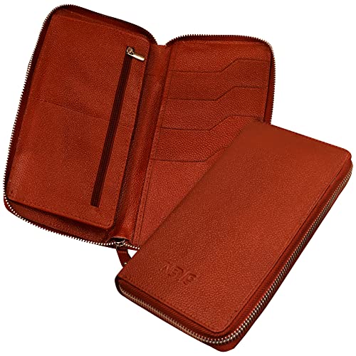 Image of ABYS Genuine Leather Brown Men Women Passport Checkbook Document Holder Wallet (1861DQ)