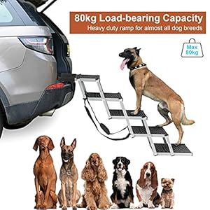 Dog car ramp upgraded 5 steps dog stairs for medium and large dogs portable folding pet ramp aluminum telescoping dog steps for cars trucks non slip lightweight car dog ladder  urban country home decor