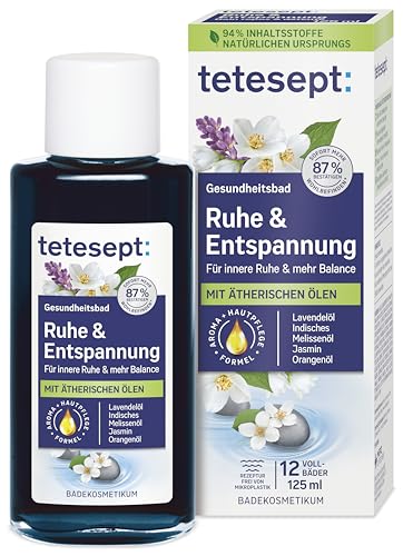 tetesept Ruhe & Entspannung Bad - 1 x 125 ml - Gesundheitsbad mit 5 ätherischen Ölen für innere Ruhe und mehr Balance – kosmetischer Badezusatz mit Hautpflege Formel