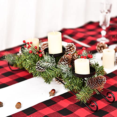 Artiflr 20 Inch Christmas Candle Holder Centerpiece, Pine Cones And Red Berry Table Centerpiece With 3 Candle Holders Table Accent Centerpiece For Festival Home Decoration #TOP5