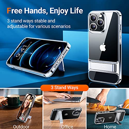 Torras Moonclimber For Iphone 13 Pro Max Case, [3 Stand Ways][Non-Yellowing & Military Grade Shockproof] Protective Slim Hard Clear Phone Case With Stand 6.7'' 2021, Crystal Clear #TOP1