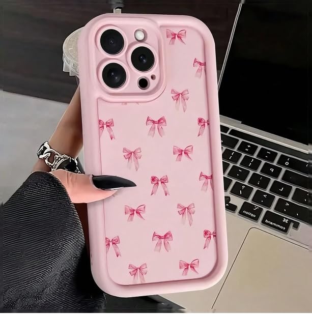 Image of COVERLY Bow Pattern Back Case Cover for iPhone 12 Pro | Hot Ribbon Bow Cute Design | Camera Lens Protection | Soft TPU Silicone Fashion Aesthetic Printed Cover for Girls & Women (Pink, Shockproof)