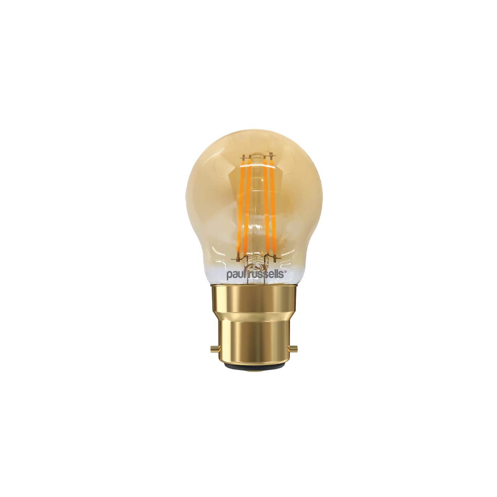 paul russells Dimmable Filament Golf Ball LED Bulbs, Bayonet Cap, B22, BC, 4.5Watt 423LM G45 40w Equivalent, Mini Globe 2200K Amber, Energy Saving, Decorative Chandelier Lamps, Pack of 1