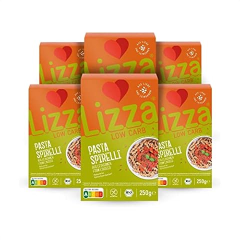 Lizza - Low Carb Spirelli Protein Pasta - 332kcal, 23g Protein & 16g Fibre per Serving - 6x 250g - Gluten Free Organic Keto Flaxseed Pasta Cover
