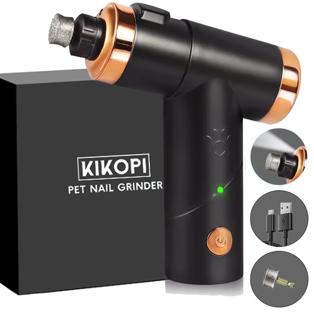 Dog Nail Grinder with LED Light, Extremely Quiet Electric Pet Nail Trimmer, 2-Speed, Rechargeable Lithium Ion Battery, Small Medium Large Breed Dog and Cat Nail & Claw Grooming