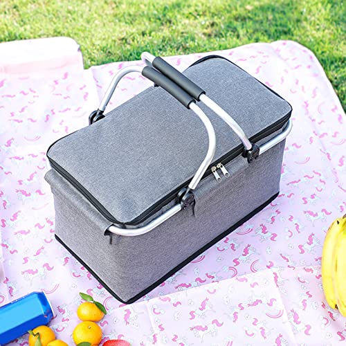 Insulated Picnic Basket, Large Capacity Waterproof Lining Foldable Design Cooler Basket for Outdoor Camping Picnics Families Hikers Beach Trips by Alomejor - Image 3