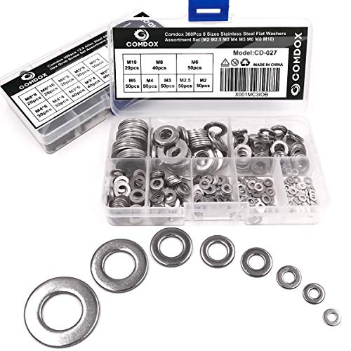 Comdox 360Pcs 8 Sizes Stainless Steel Flat Washers Assortment Set