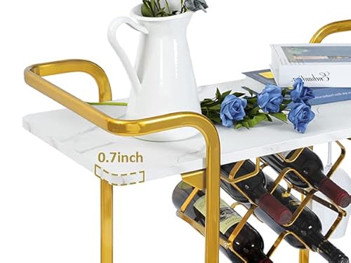 Jubao Deluxe Gold Bar Cart, With Glass Holders And Wine Racks, Modern Marbled Solid Wood Cart On Silent Wheels, 2-Tier Premium Texture Bar Cart For Kitchen And Dining Room Outdoor #TOP6