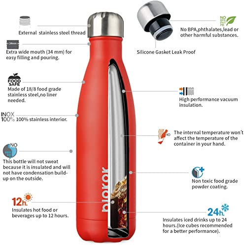 Image of BJPKPK 17 oz Insulated Water Bottle, Stainless Steel Flask, Leak Proof