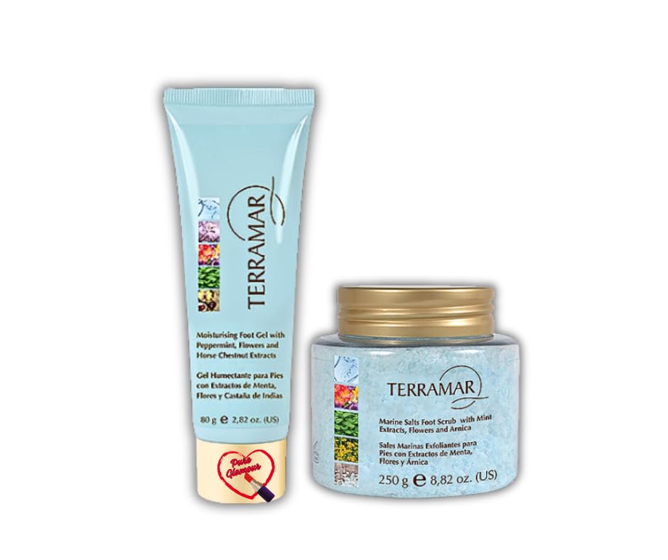 2 Productos para pies: Gel humectante y Sales Marinas para Pies con Ingredientes Naturales de Terramar Brands