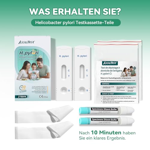 2x Helicobacter Pylori Test für Zuhause, 98,6% Genauigkeit Antigen Stuhltest Kit, Helicobacter Pylori Schnelltest bei Magenbeschwerden wie Sodbrennen & Blähungen, Inkl. Probenfänger & Anleitung