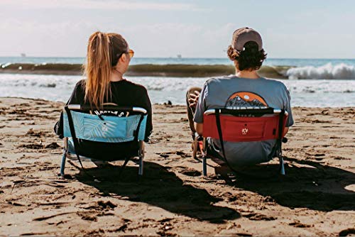 Image of Neso Beach Chairs - Lightweight, Portable and Foldable Recliner Beach Chairs for Park, Camping and Outdoor Adventures - with Slip Pockets and Shoulder Strap - 2 Pack - Aqua Fronds - Regular