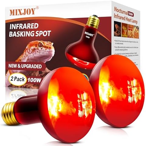 MIXJOY 100W Infrared Heat Lamp Bulbs, 2 Pack Reptile Infrared Heat Emitter Red Heat Lamp Bulbs Infrared Basking Light Bulbs for Reptiles, Bearded Dragon, Lizard, Tortoise, Chickens, Pets Cover