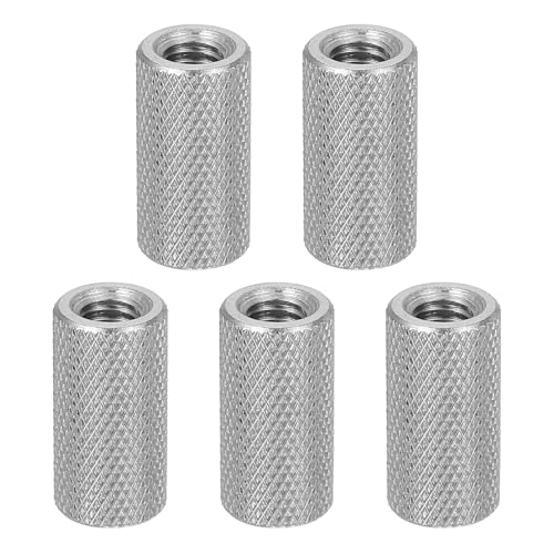 sourcing map 5 Pcs M6 Flat Knurled Thumb Nuts, 304 Stainless Steel Flat Head Diamond Knurled Through Hole Lock Adjusting Nuts Fasteners for Electronic, Machine, D10 x H20mm