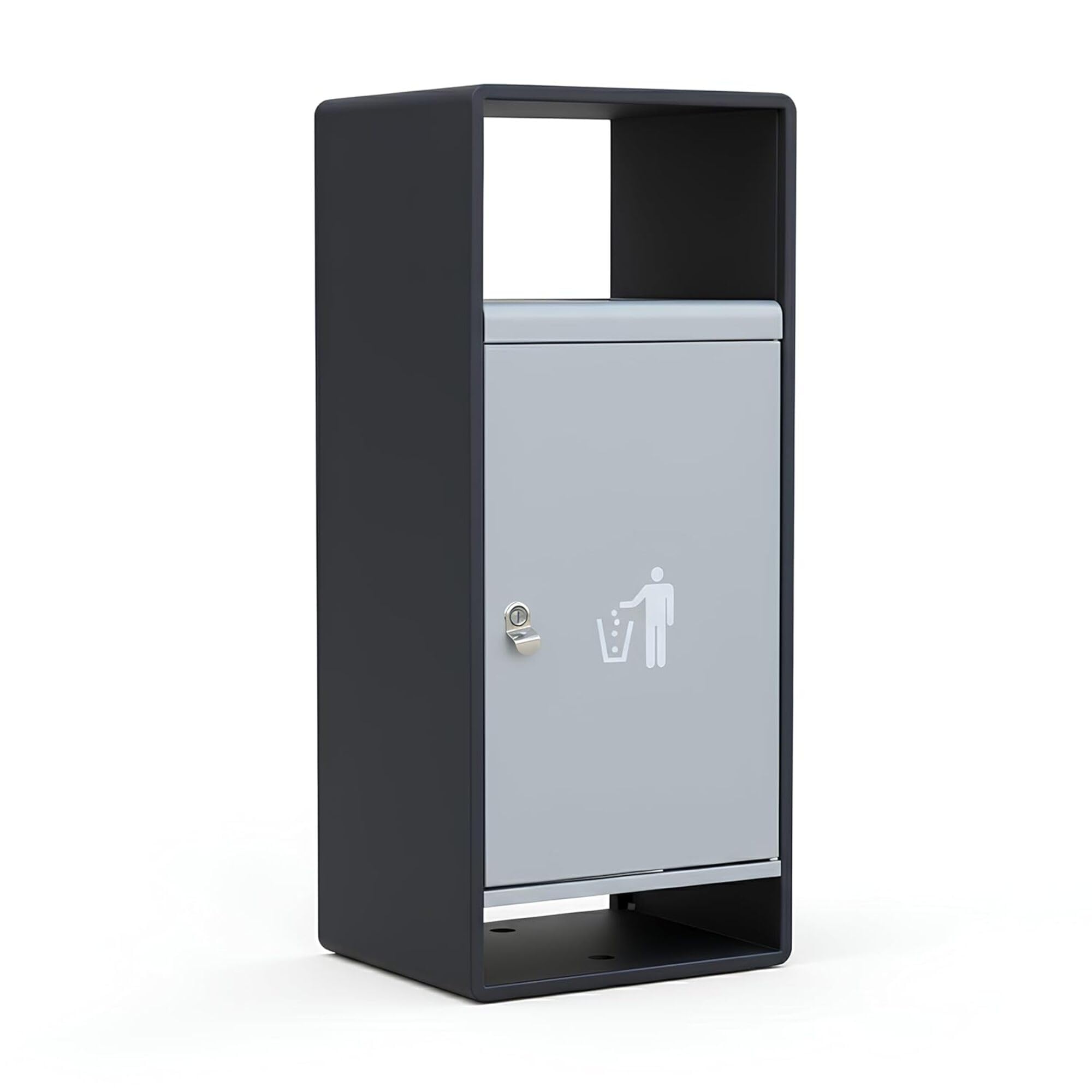 Outdoor Commercial Trash Can with Lid- Steel Heavy-Duty Durable Metal Garbage Bin with Removable Bin Locking Door for
