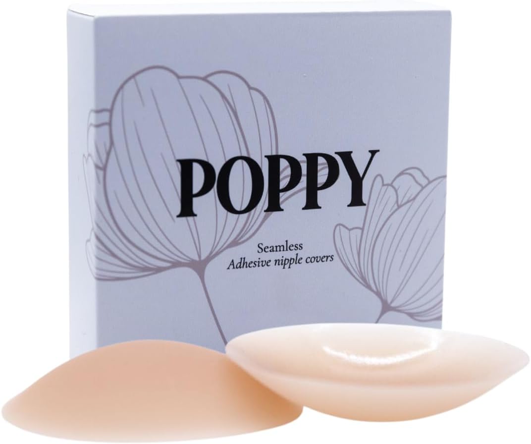 POPPY Nipple Covers | Pasties | Nipple Coverage for Women | Sticky bra | Adhesive bra | Strapless bra | Reusable | 1 pair