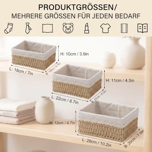 Geflochtene Aufbewahrungskörbe 3er Set, Körbchen Organizer aus Papierseil – Bild 2