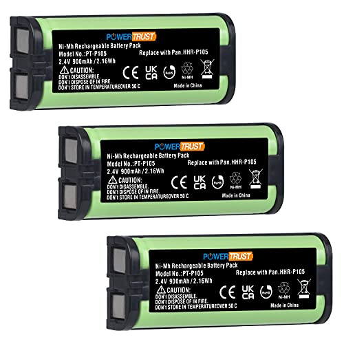 PowerTrust HHR-P105 Battery for Panasonic HHR-P105 HHR-P105A KX-242 KX-2420 KX-2421 KX-2422 KX-TG5779 KX-6702 KX-FG2451 KX-TG2411 KX-TG2424 KX-TG2620 KX-TGA241 Cordless Phone Batteries