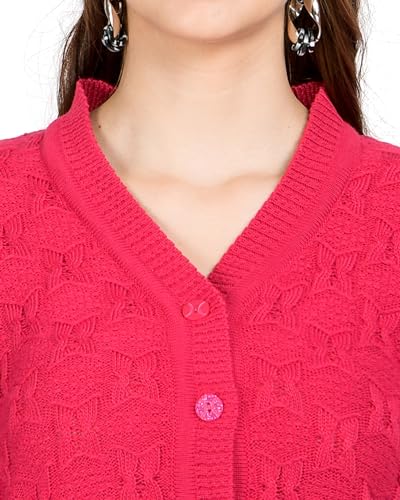Image of Lady Willington Women Woolen V-Neck Self Design Cardigan Heavy Daffodil Fabric Cardigan Winter Wear Pure Wool Cardigans for Women Sweaters Long Cotty Fully Warm Cardigan Free Sizes