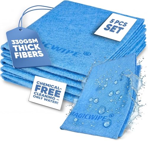 MagicWipe Magic Cleaning Cloth - 5 Pack 30x40cm Thickened Microfiber Cloth for Cleaning - Blue Reusable 330 GSM Ultra Absorbent Lint Free & Streak Free Glass Cleaning Rag for Home Kitchen Window