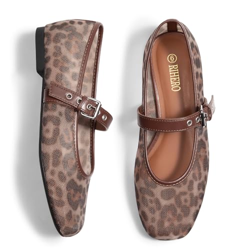 Image of Rihero Mesh Ballet Flats for Women Square Toe Mary Jane Flats Comfortable Casual Ballerina Shoes