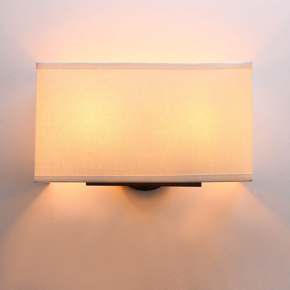 Yosoan Vintage Industrial Fabric Wall Light Sconces Lighting, 2 in 1 Beside Wall Lamp for Living Room Bedrooms Kitchen Dining Room Hallway Hotel,Square Line Shade, E27 (White Fabric Lampshade)