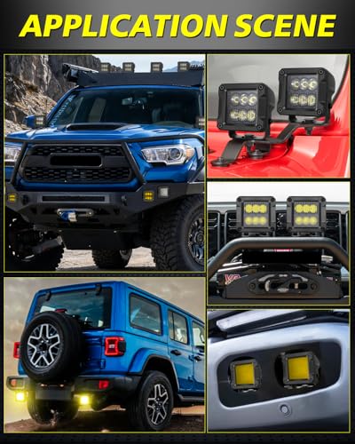 Image of 3 Inch Amber LED Pods 120W CREE LED Cubes Offroad Driving Lights | Focus Spot Beam, High Intensity CREE LEDs Square Amber LED Pod Lights Ditch Lights for Truck Motorcycle Pickup UTV ATV