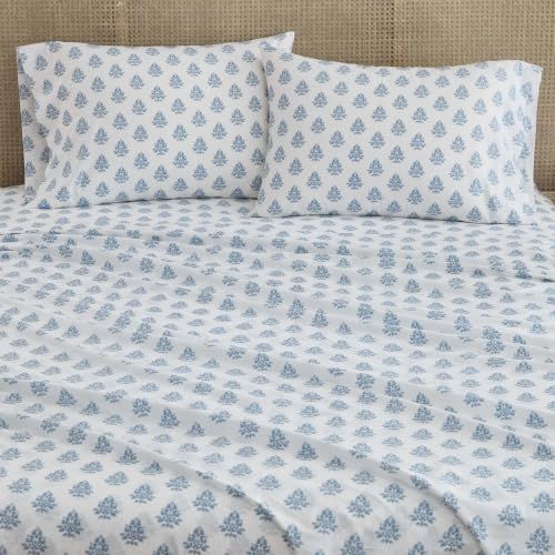 Image of Martha Stewart - Cotton Percale King Sheet Set with Pillowcases | 100% Cotton Percale, Cool & Breathable, Fits Up to 15-Inch Mattresses, Includes Flat Sheet, Fitted Sheet & 2 Pillowcases