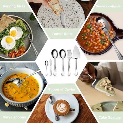 Serving Utensil Set,6piece Serving Utensil Setwith Serving Spoons，Serving Forks，Serving Tongs Soup Ladle and Pie Server Buffet Catering Serving Utensils,Dishwasher Safe (5.5-11Inch-Serving Set-6pcs) - Thumbnail 4