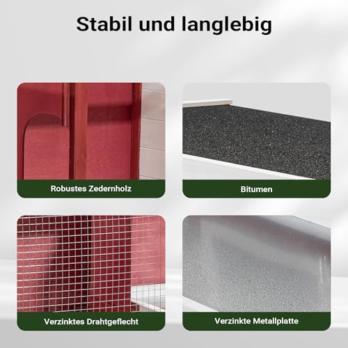 Wiltec Kaninchenstall rot weiß 1175 x 410 x 1000 mm, Hasenstall als Ergänzung für Freilauf, Kaninchenkäfig Hasenkäfig mit 4 Türen und Treppe