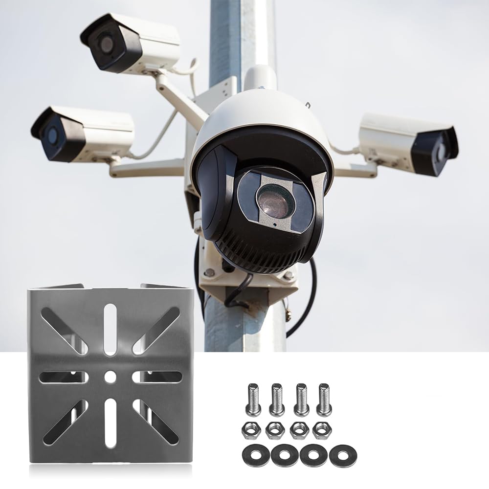 Shirene Pole Mount for Security Camera,Stainless Steel Mounting Corner Bracket with 3 Loop Pipe Clamps Ring Camera Mount Mast Mount for CCTV Cameras Wall Lights,Stage Lights,IP Cameras - Image 4