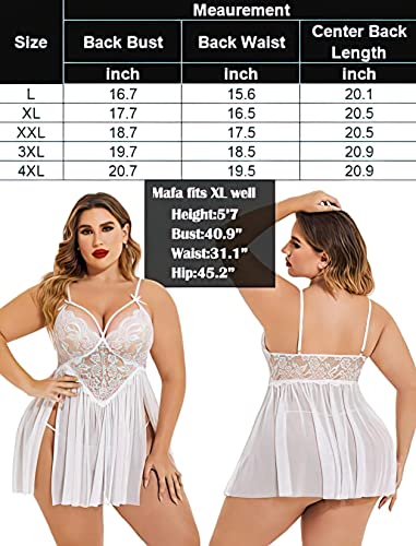 Image of Beautiful Creations Womens Plus Size Lace Floral Knee Length Babydoll Nightwear Set with G-String Panty