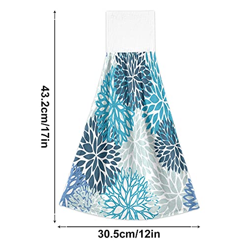 Spring Geometric Flowers Kitchen Hanging Towel 12 X 17 Inch Dahlia Pinnata Teal Floral Hand Tie Towels Set 2 Pcs Tea Bar Dish Cloths Dry Towel Soft Absorbent Durable For Bathroom Laundry Room De #TOP4