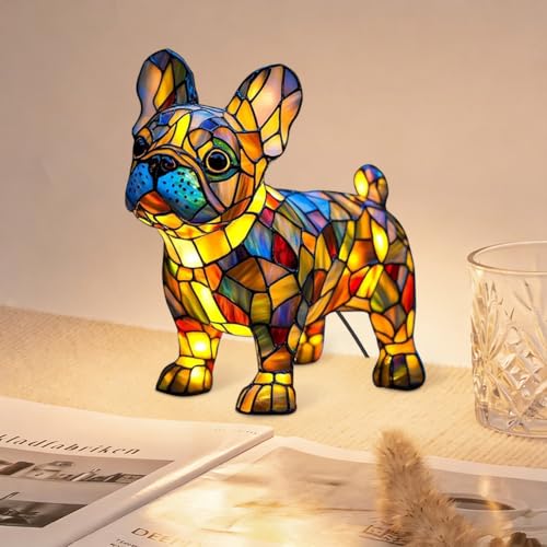 CEWROM Lampada da tavolo a forma di bulldog francese, luce notturna a LED della serie di cani, lampada da tavolo in resina colorata con luce calda, lampada decorativa per animali domestici (bulldog