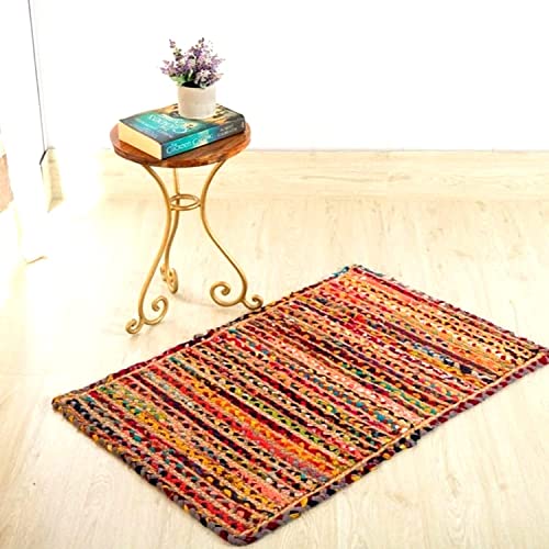 Image of Jute Braided Natural Hand Woven & Reversible Rug for Living Room Kitchen Entryway, Farmhouse Rustic Burlap Carpet Floor Mat (P /P, 2X3-feet)