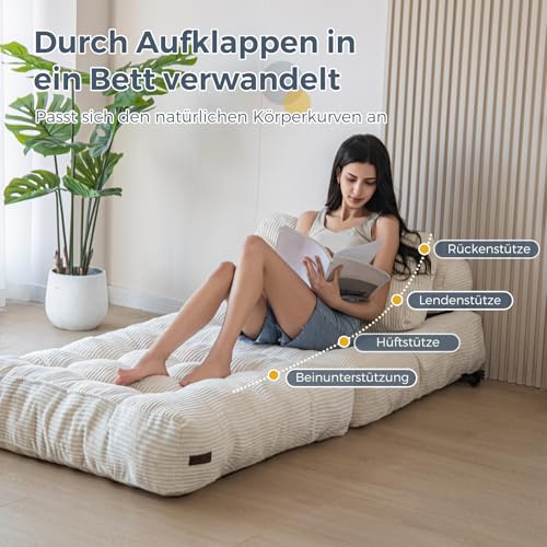 MAXYOYO Faltbares Schlafsofa umwandelbarer Schlafsessel mit Kissen, Matratze mit Rückenstütze, tragbarer Stuhl-Bett-Komfortable Bodensofa-Lounge für Wohnzimmer Schlafzimmer, Beige