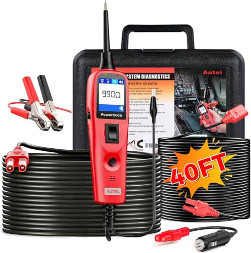 Autel PowerScan PS100 Power Circuit Probe Tester Kit 12V 24V Electrical Circuit System Diagnostic Tool Automotive Circuit Tester Read AC/DC Current Resistance Built-in Circuit Breaker 20ft Cord