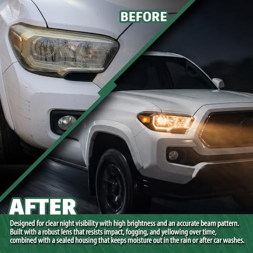Image of GRAND ORANGE Headlight Assembly with LED Daytime Running Light Compatible with Toyota Tacoma 2016-2023, Left & Right Side Replacement Front Headlamp, 81150-04270 / TO2502244, Clear Lens Black Housing