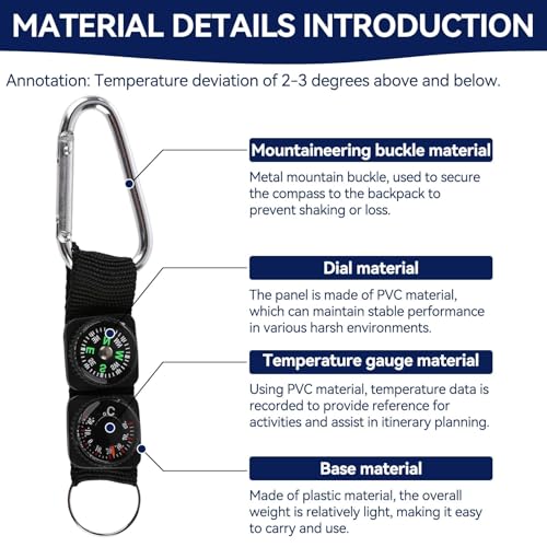 Foto von HERCHR Schlüsselanhänger Mit Kompass, Kompass Und Thermometer Schlüsselanhänger, Navigieren, 3 in 1 Kompass Thermometer Wandern Taktische Karabiner Schlüsselanhänger Für Camping, Wandern,Reisen