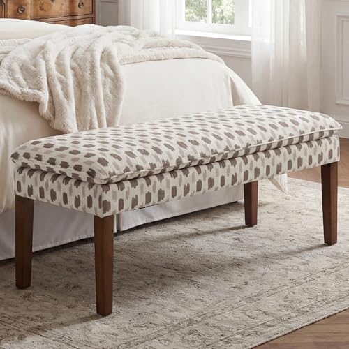 DAYALANE Banc Bout de Lit Bois Massif Banquette d'Entrée en Lin Banc Ottoman Vintage pour Entrée/Salon/Chambre, Kaki
