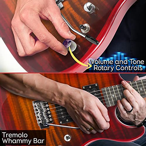 Pyle Beginner Electric Guitar Kit W/ Amp, Full Size Instrument W/ Humbucker Pickups, Amplifier & Accessories, 39" Red #TOP3