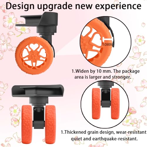 Luggage Wheel Protector, 8PCS Sakura Love Design - Premium Silicone Protectors for 2-2.4" Spinner Wheels Anti-Slip, Ultra-Quiet & Wear-Resistant Travel Accessories (Orange)3