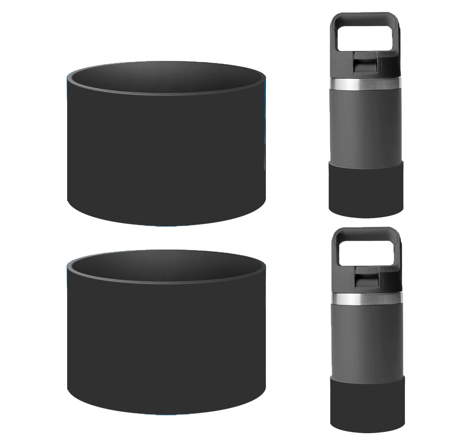UWSTE 2Pack Silicone Boot for YETI Rambler Jr 12oz and 18oz Bottle, Anti-Slip Sleeve Bottom Protector Accessories for YETI Rambler 12/18oz, BPA Free Silicone (Black) — image 1