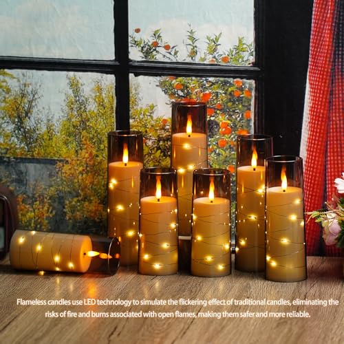 Image of Nimiko Flickering Flameless LED Candles,Battery Operated Candles 24 Pcs with Embedded Star String,Acrylic LED Pillar Candles with Remote,Suitable for Home Decoration to Create an Atmosphere (Grey)
