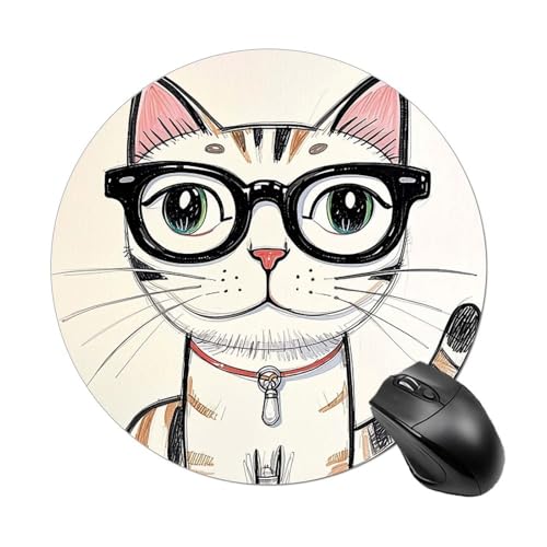 FekiLoot Tapis de souris rond motif hipster chat chaton lunettes tapis de souris imperméable base en caoutchouc antidérapant tapis de souris portable voyage...
