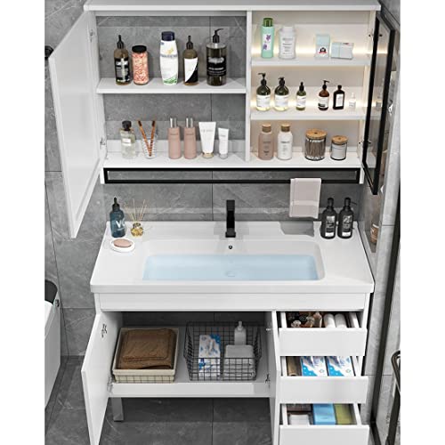 Yzjj Floating Bathroom Vanity With Sink Modern Wood Cabinet Basin Vessel Sink Set With Mirror Cabinet,Laundry Sink Prep Station Wall Mounted Bathroom Organizer (Color : Black, Size : 90Cm/36In) #TOP2